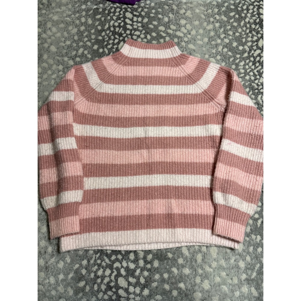 Time and Tru Women Pink White Striped Mock Neck Ribbed Knit Sweater XS 0-2 SOFT